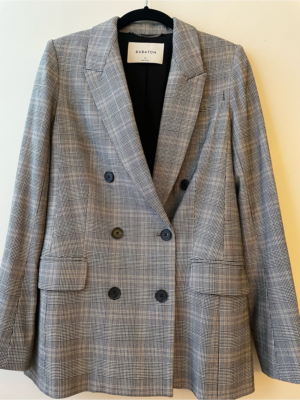 Babaton Gray Glen Plaid Double-Breasted Blazer